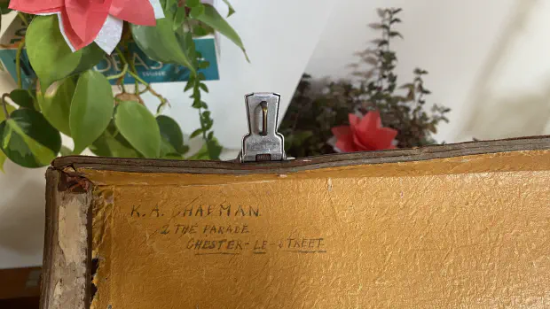 A moniker for a street show Featured image showing the address inside my vintage leather case