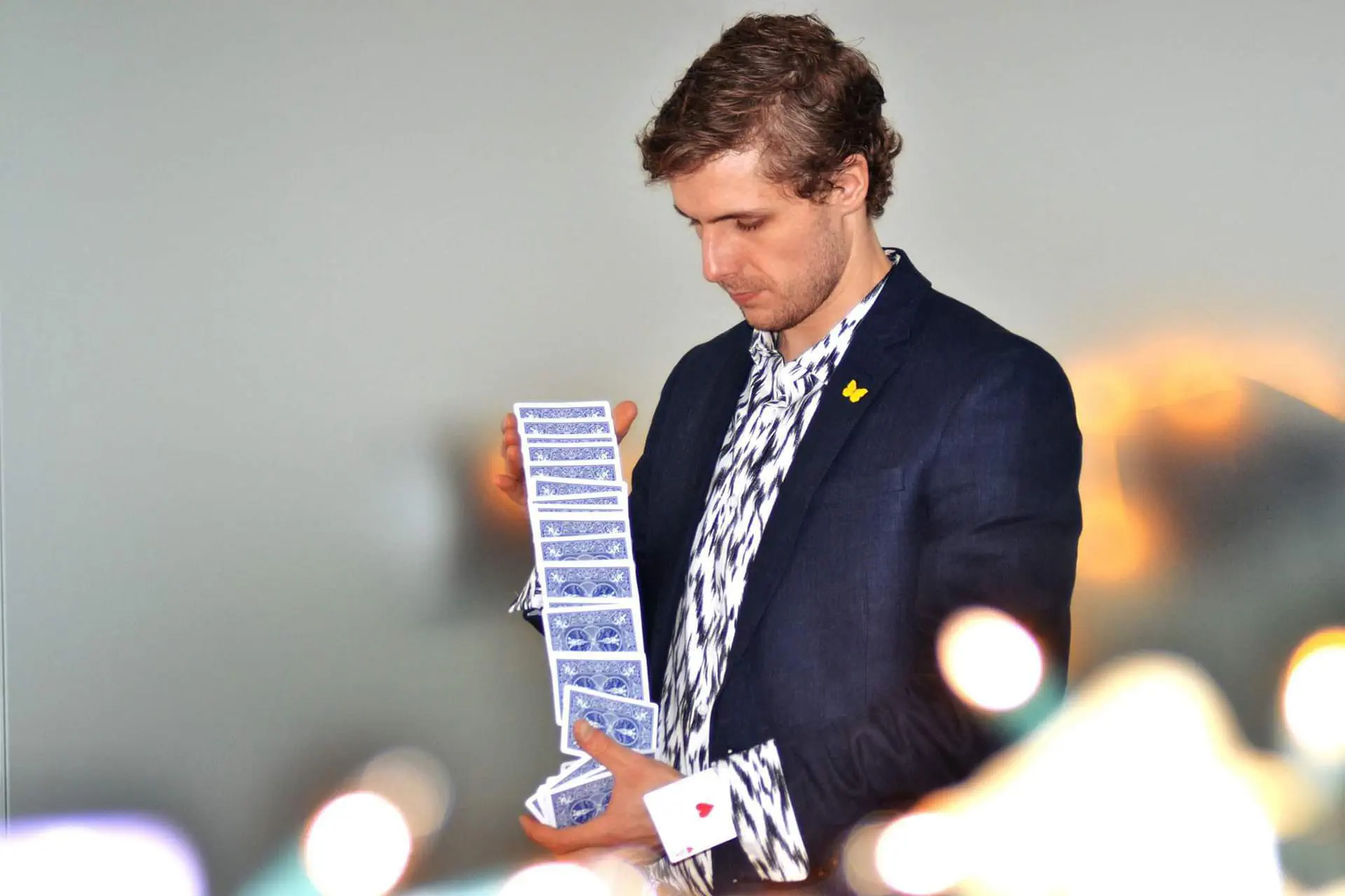 Devon Magician Kristien Harris Shuffling Cards